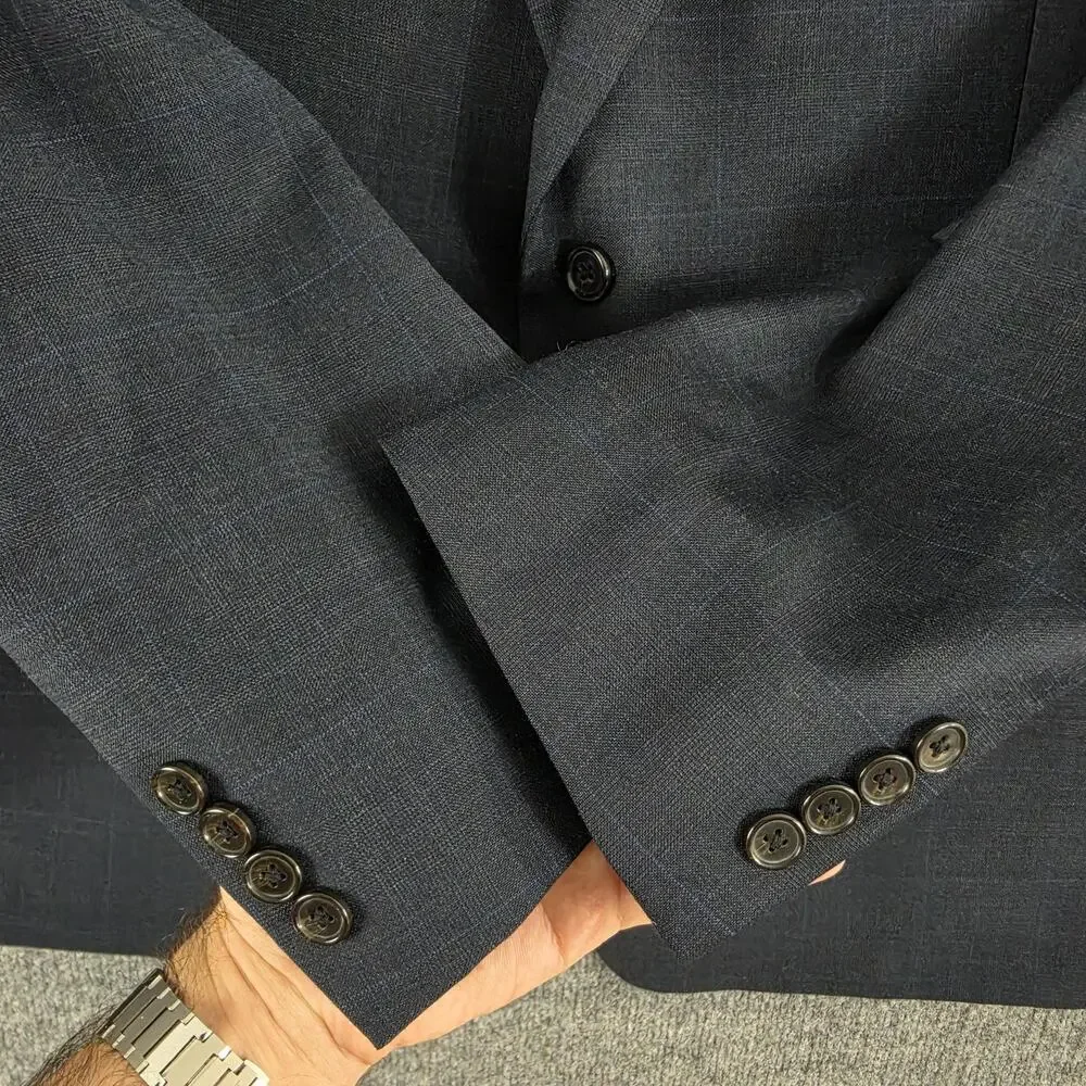 Lauren Ralph Lauren Blazer Mens 48R Windowpane Plaid Blue Wool Sport Coat Work
